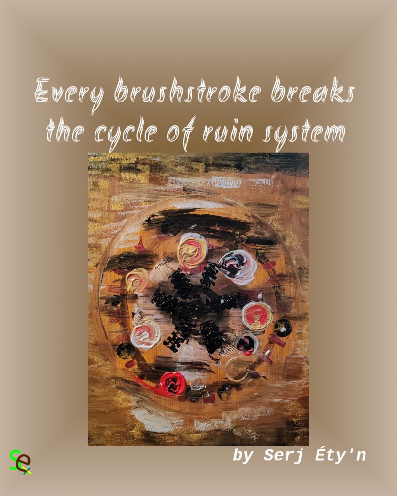 Contemporary abstract painting by Serj Éty’n – bold contrasts, symbolic forms and expressive strokes on canvas