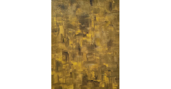 A textured abstract painting in warm golden and yellow tones, composed of layered brushstrokes that blend light and shadow. The work evokes the feeling of pushing through difficulty, where dim patches contrast with brighter strokes, suggesting resilience Daylight of struggling emerging through struggle. Created by Serj Éty’n.