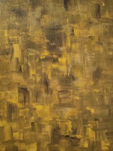 Daylight of struggling A textured abstract painting in warm golden and yellow tones, composed of layered brushstrokes that blend light and shadow. The work evokes the feeling of pushing through difficulty, where dim patches contrast with brighter strokes, suggesting resilience emerging through struggle. Created by Serj Éty’n.