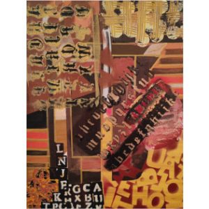 Unwritten proof is an Abstract painting with layered alphabets, gold and red brushstrokes, and mixed typographic patterns. Letters in black, yellow, and white overlap on a textured brown and red background, symbolizing fragmented language and historical memory by Serj Éty'n Unwritten proof is an Abstract painting with layered alphabets, gold and red brushstrokes, and mixed typographic patterns. Letters in black, yellow, and white overlap on a textured brown and red background, symbolizing fragmented language and historical memory by Serj Éty'n