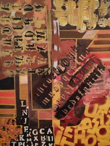 Unwritten proof is an Abstract painting with layered alphabets, gold and red brushstrokes, and mixed typographic patterns. Letters in black, yellow, and white overlap on a textured brown and red background, symbolizing fragmented language and historical memory by Serj Éty'n 
Unwritten proof is an Abstract painting with layered alphabets, gold and red brushstrokes, and mixed typographic patterns. Letters in black, yellow, and white overlap on a textured brown and red background, symbolizing fragmented language and historical memory by Serj Éty'n 