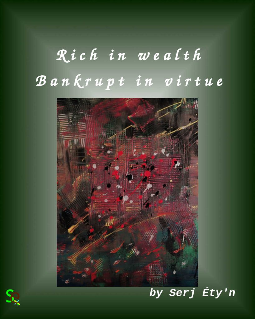 Digital artwork featuring an abstract painting by Serj Éty’n accompanied by an inspirational quote. The visual combines expressive textures, vivid colors, and symbolic forms, reflecting themes of resilience, identity, nature, and spiritual strength. The design includes the artist’s signature and text integrated into the composition.