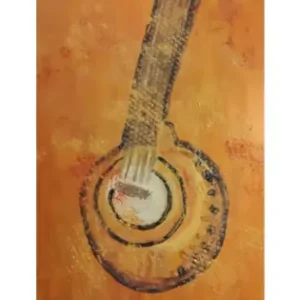 Abstract textured artwork titled “Enchanting Sound” by Serj Éty’n featuring a circular resonant form with layered orange tones and bubble-like textures symbolizing sound waves and vibration energy.