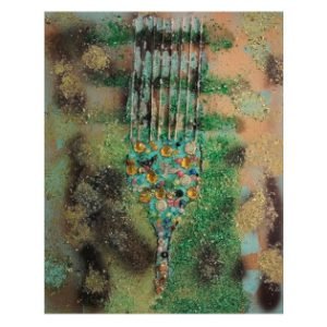 Endless Afrobeauty Love — original mixed-media painting by Serj Éty’n featuring a turquoise and multicolored symbolic comb surrounded by green, gold and dark abstract textures.